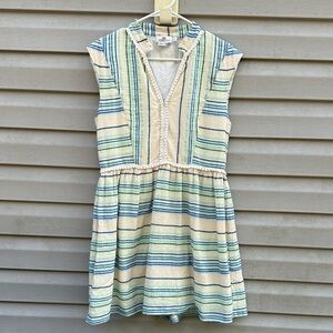 Vineyard Vines Cream, Blue & Green Striped Cap-Sleeve Dress